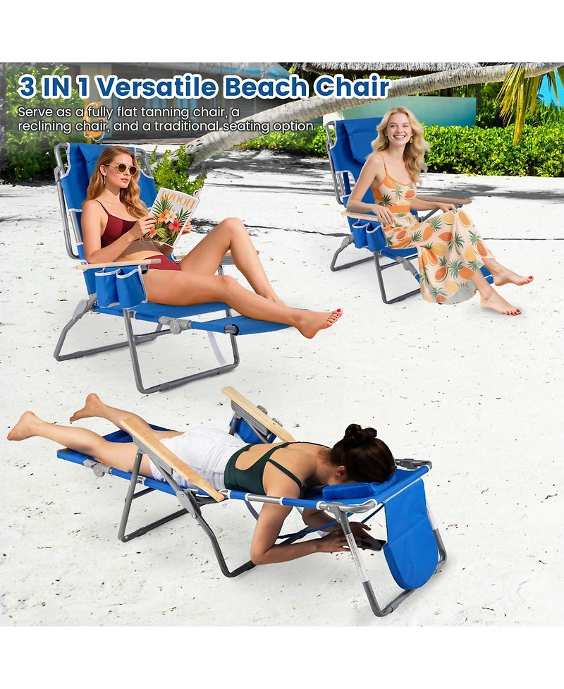 Sugift 3-in-1 Foldable Beach Chair with Footrest and Adjustable Backrest