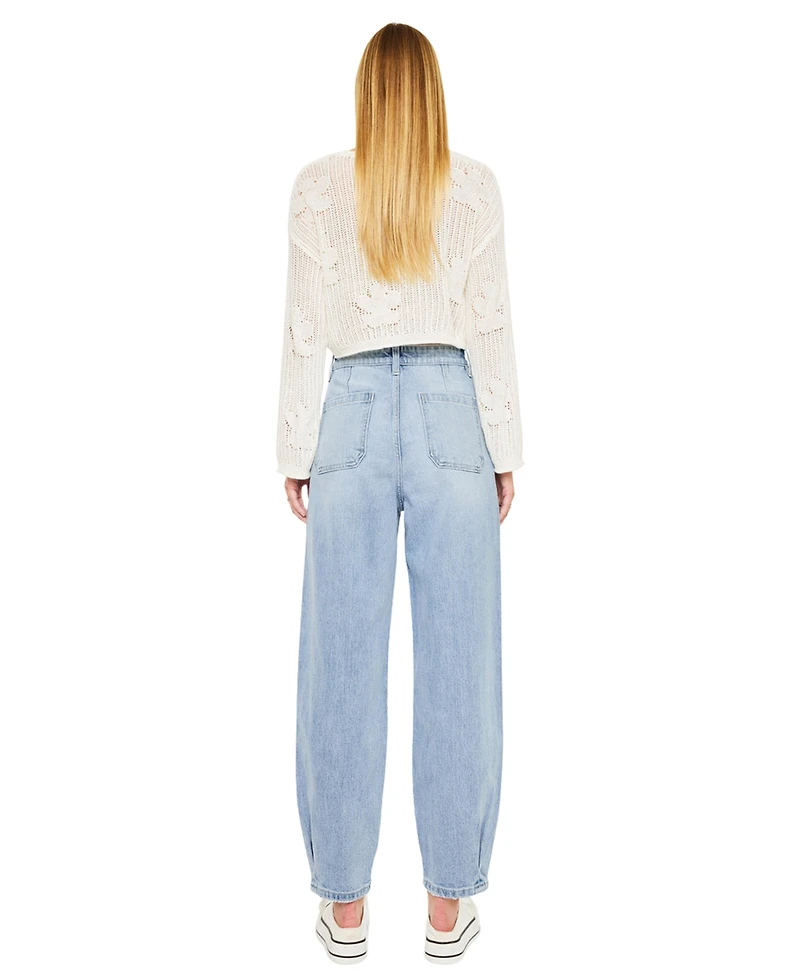 KanCan Women's Rea Ultra High Rise Tapered Wide-Leg Jeans