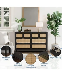 homfan 6 Drawer Rattan Dresser with Metal Handles for Bedroom, Living Room, Hallway, Entryway