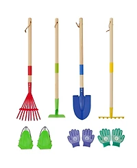 Xdovet Garden Tool Set Shovel Rake Hoe Gloves Storage Bags Wooden Yard Care Kit