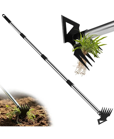 Xdovet Weed Puller Long Handle Manual Weeder Remover Rake Hoe Garden Tool