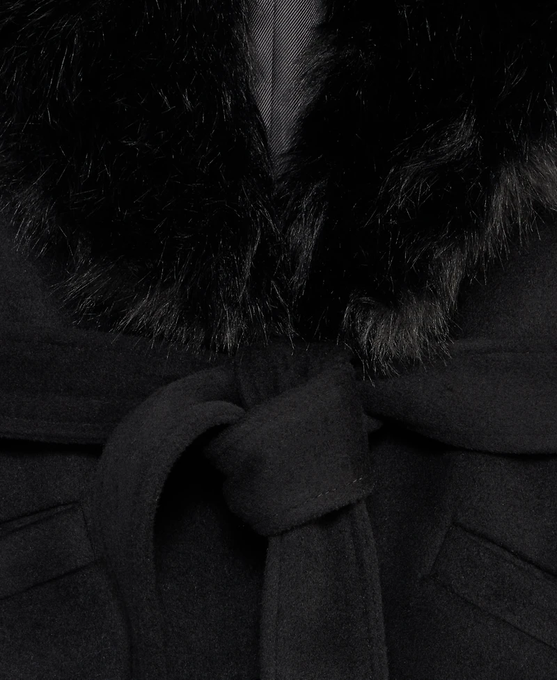 Michael Kors Women's Belted Faux-Fur Trimmed Wrap Coat