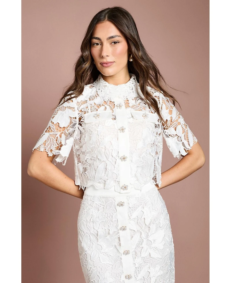 Coast Women's Lace Detail Short Sleeve Collared Shirt