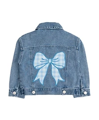 Sweet Wink Big Girls Blue Plaid Bow Patch Denim Jacket