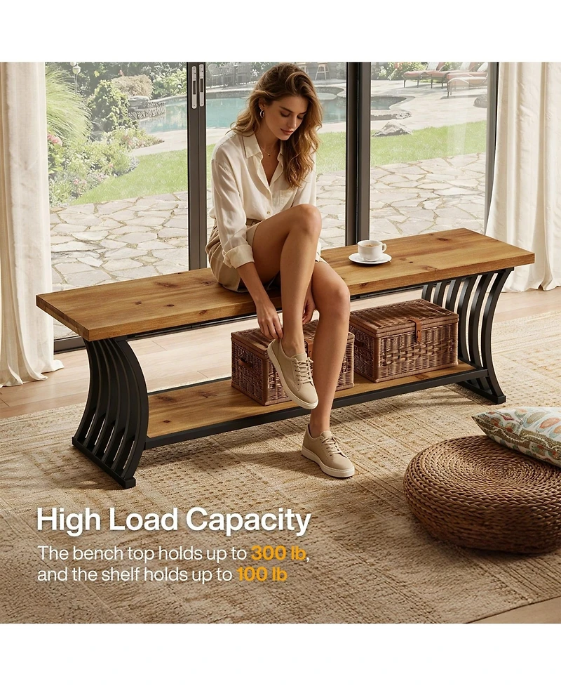 Slickblue 55" Wood Entryway Bench with Shoe Storage Shelf
