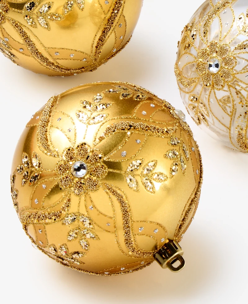 Holiday Lane Opulence Shatterproof Gold-Tone Decorated Ball Ornaments, Set of 4, Macy's Exclusive
