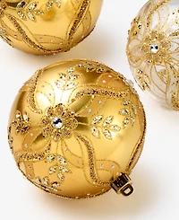 Holiday Lane Opulence Shatterproof Gold-Tone Decorated Ball Ornaments, Set of 4, Macy's Exclusive