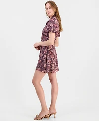 Lulus Women's Jonni Puff-Sleeve Floral-Print Tie-Front Mini Dress