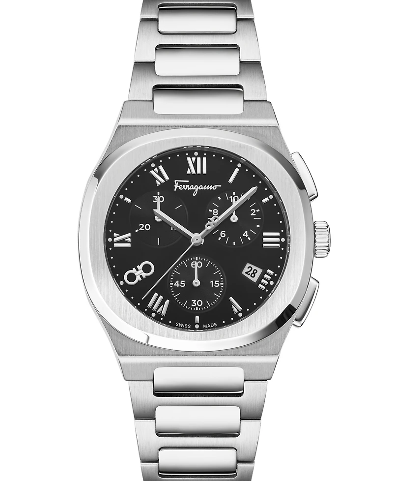 Ferragamo Men's Elliptical Silver Stainless Steel Bracelet Watch 38mm