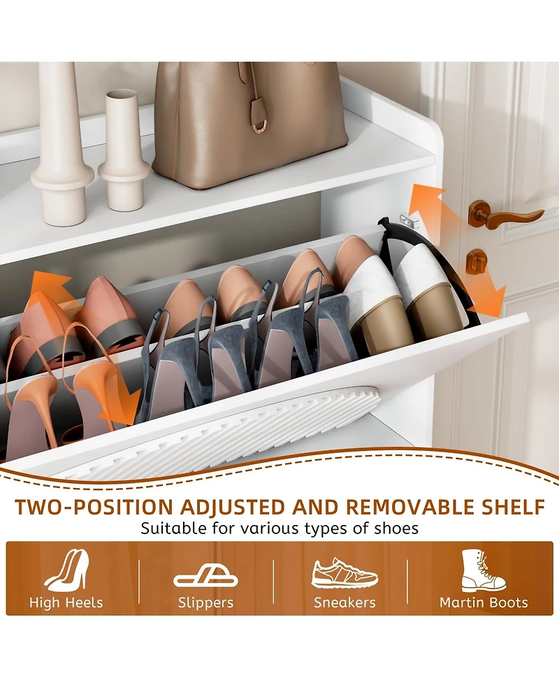 Yigii Narrow Flip Drawer Shoe Cabinet Storage Entryway Hallway Large Capacity Sturdy Space Saving