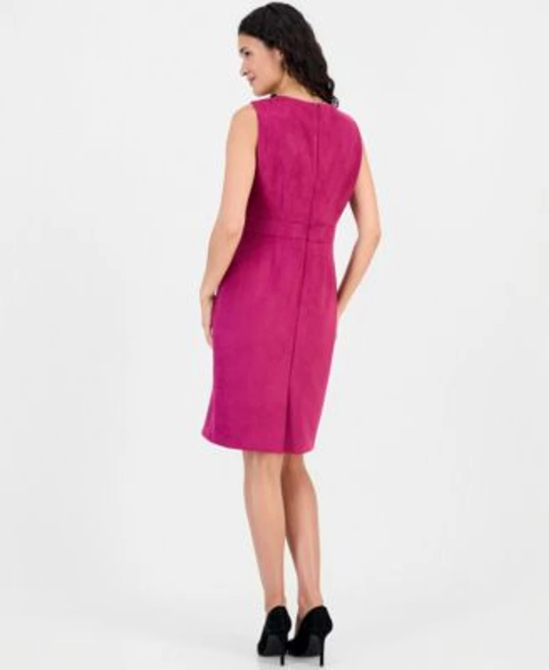 Kasper Womens Faux Suede Collared Open Front Blazer Sleeveless Sheath Dress