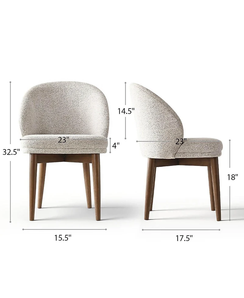 Maison Boucle Upholstered Barrel Dining Side Chairs with Walnut Wood Legs, Set of 2