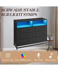 homfan 6-Drawer Storage Dresser with App Control Led Lights, Multi-Port Charging Station, Waterproof Engineered Wood Chest Easy Assembly