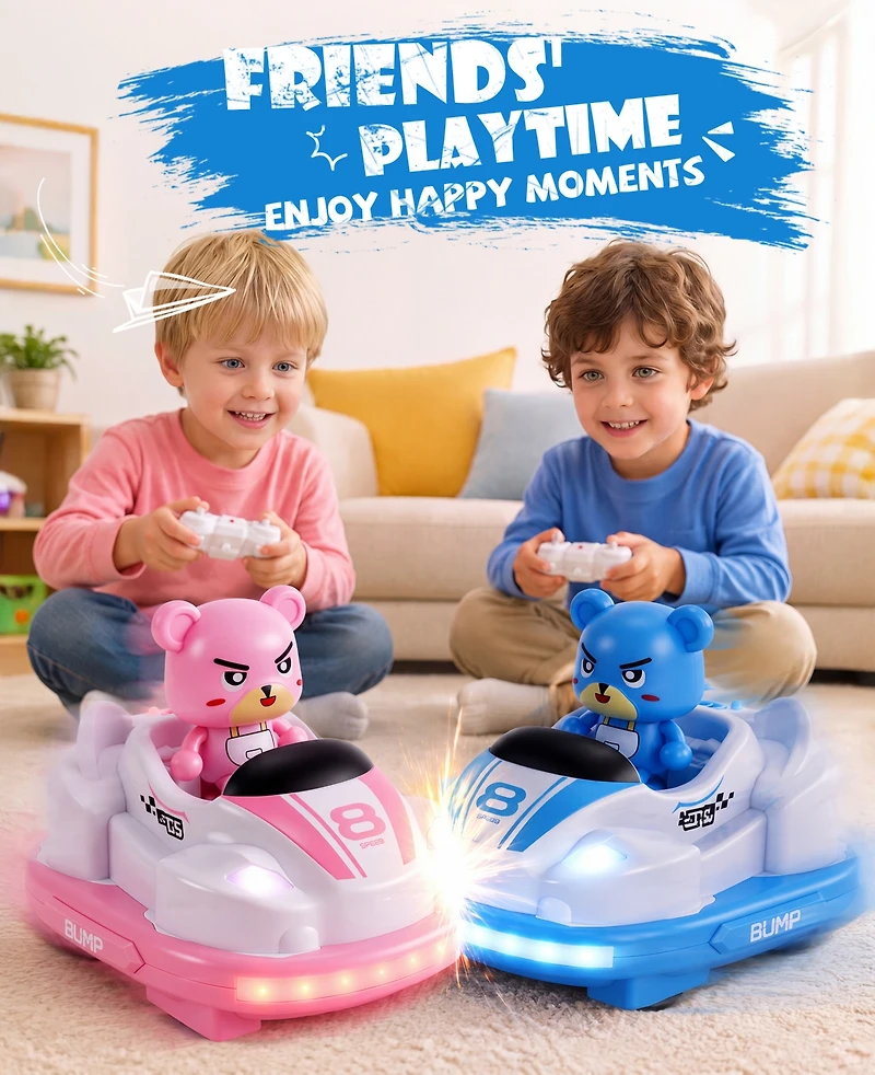 Sugift Rc Bumper Cars Toys 2 Pack Kids Led Battle Set with Pop Up Figures