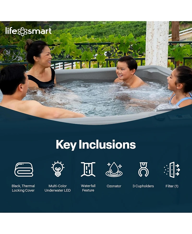 Lifesmart Spas 5 Person Plug and Play 28 Jet Led Outdoor Hot Tub, LS350DX