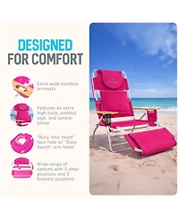 Ostrich The Deluxe 3N1 Lightweight Outdoor Beach Lounge Chair w/ Footrest, Pink