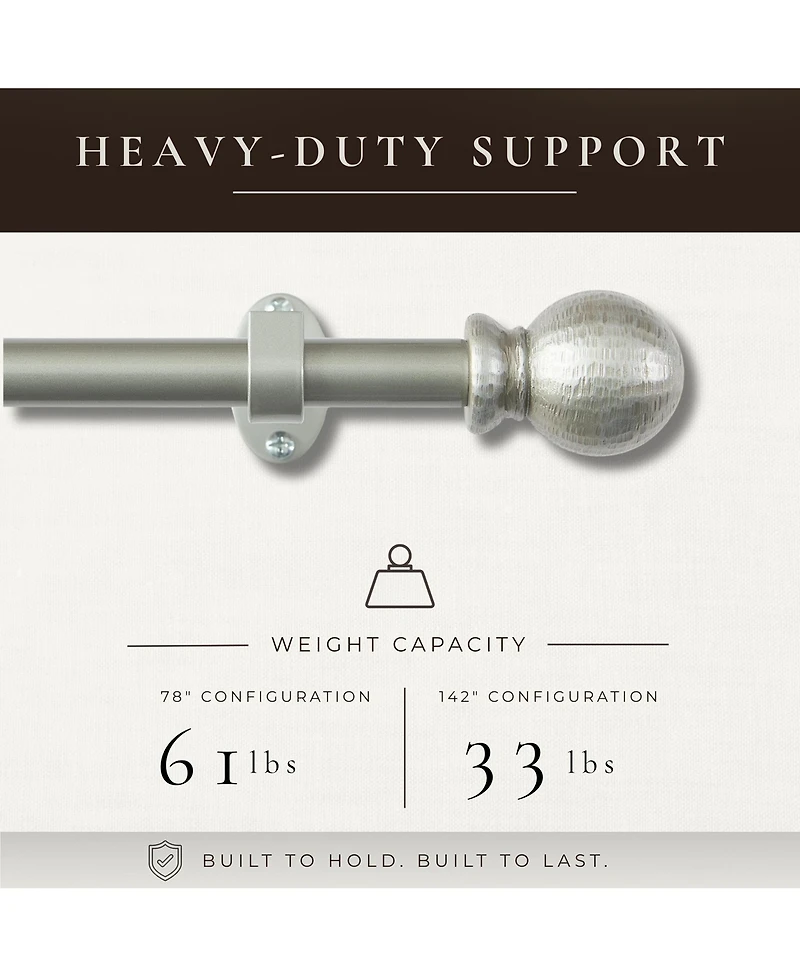 Threadmade Home Farmhouse Ball 3/4-Inch Adjustable Decorative Single Curtain Rod with Globe Finials