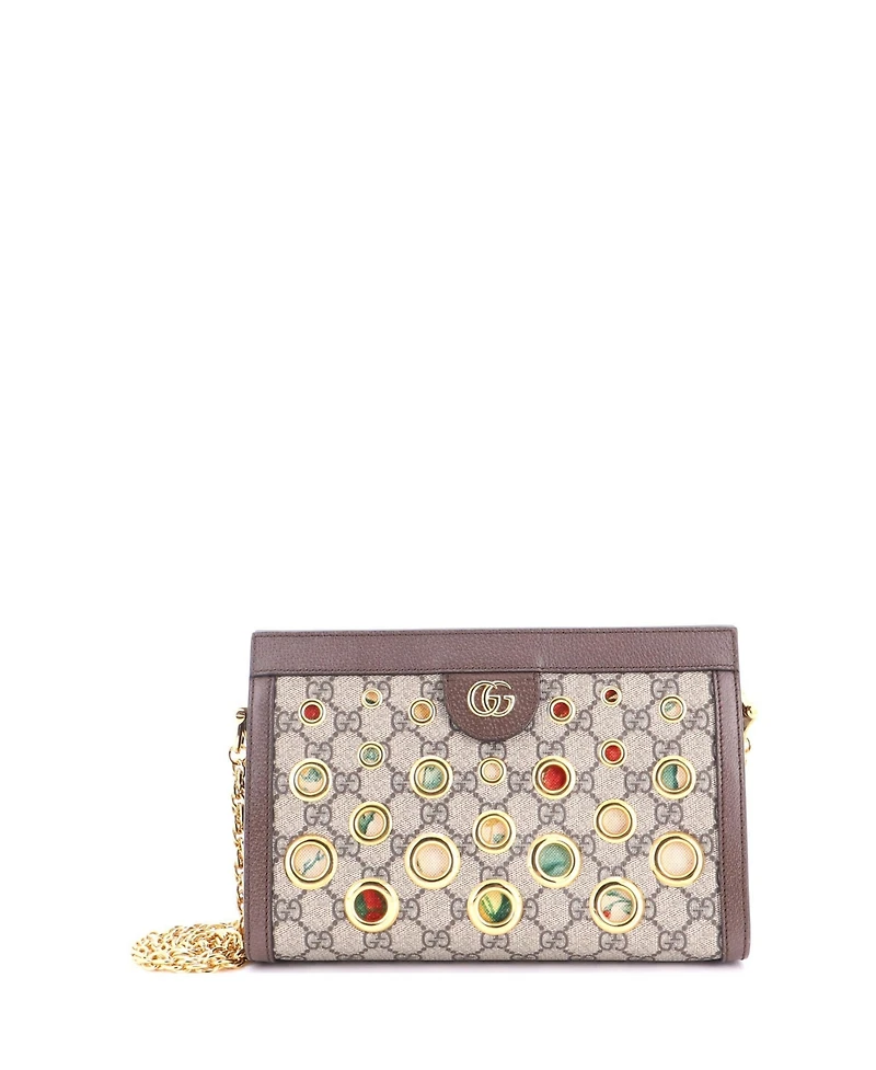 Pre-Owned Gucci Small Ophidia Chain Shoulder Bag Grommet Gg Coated Canvas