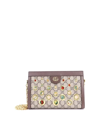Pre-Owned Gucci Small Ophidia Chain Shoulder Bag Grommet Gg Coated Canvas