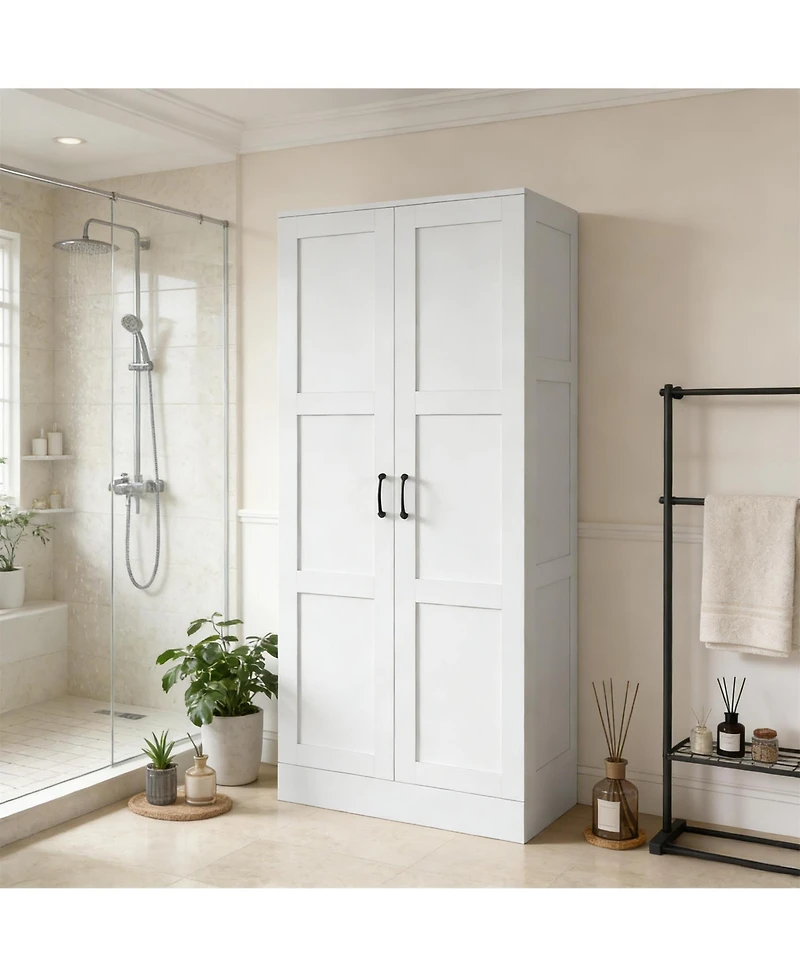Clihome Modern Free-Standing Storage Cabinet, Kitchen Pantry with Adjustable Shelves