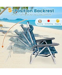 Sugift Set of 2 Portable Folding Beach Backpack Chairs with 5-Position Reclining Backrest