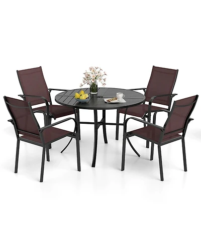 Sugift 5 Piece Patio Dining Set with 42.5 in Round Metal Table and Four Stackable Chairs