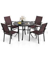 Sugift 5 Piece Patio Dining Set with 42.5 in Round Metal Table and Four Stackable Chairs