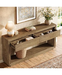 Tribesigns 63" Console Table with 2 Drawers, Farmhouse Entryway Table with Open Storage Shelf, Wooden Sofa Console Behind the Couch