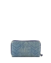 Pre-Owned Gucci Gg Marmont Zip Around Wallet Embroidered Matelasse Denim