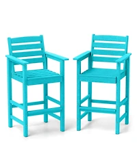 Sugift Set of 2 Patio Hdpe Adirondack Bar Chairs with Wide Armrests and Footrest