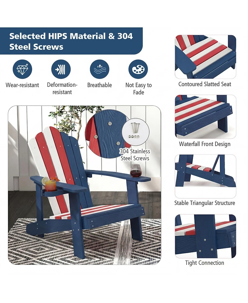 Sugift Weather Resistant Hips Outdoor Adirondack Chair with Rotatable Cup Holder