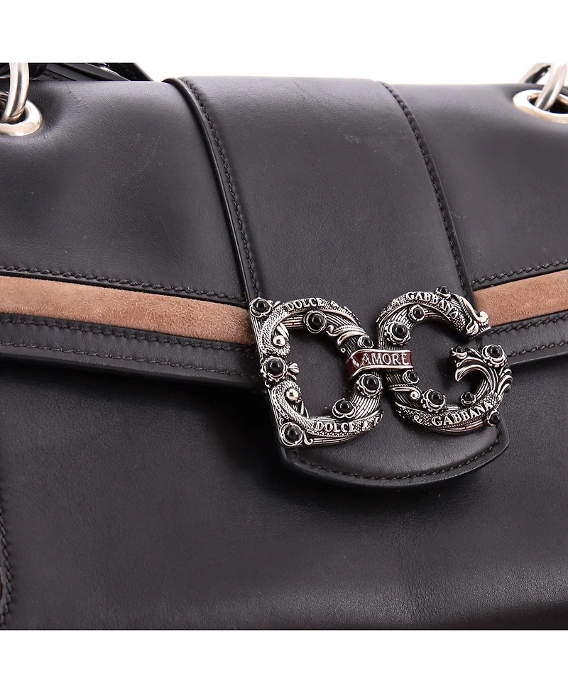 Pre-Owned Dolce & Gabbana Small Amore Flap Shoulder Bag Leather with Suede