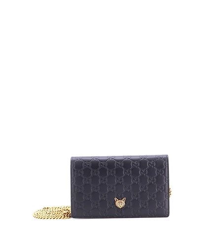 Pre-Owned Gucci Crystal Cat Wallet on Chain Guccissima Leather
