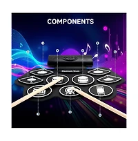 Artudatech Portable 9-Pad Electronic Drum Set with Built-in Speaker, 128 Rhythms and 1000mAh Battery