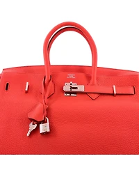 Pre-Owned Hermes Birkin 35 Handbag Orange Togo with Palladium Hardware