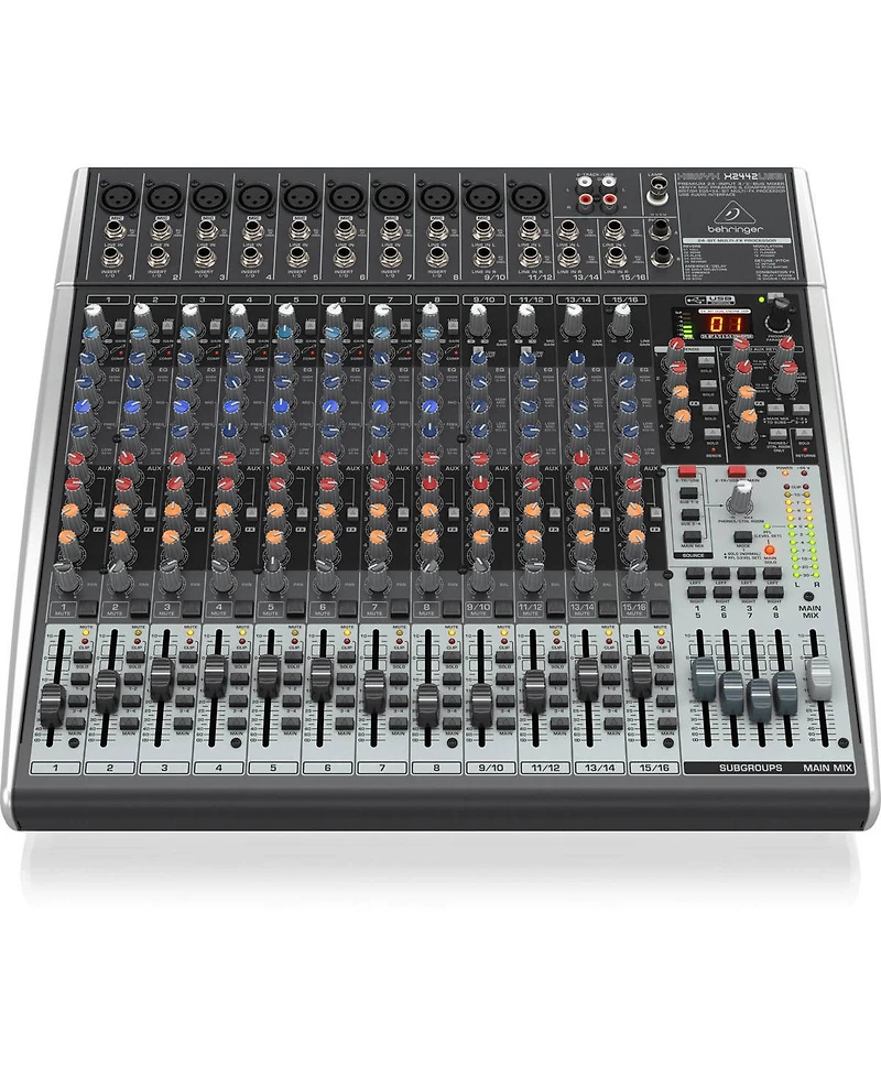 Behringer Xenyx X2442USB Premium 24-Input 4/2-Bus Mixer with Xenyx Mic Preamps and Compressors, British EQs