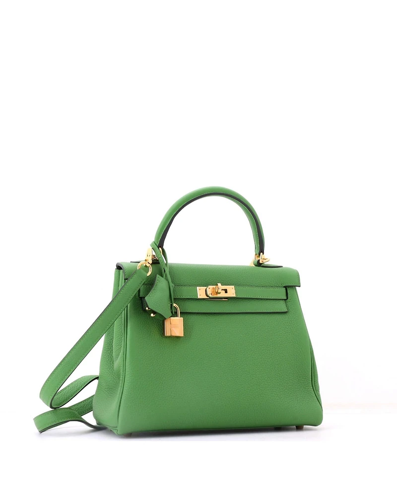 Pre-Owned HERMES Kelly 25 Handbag Green Togo with Gold Hardware