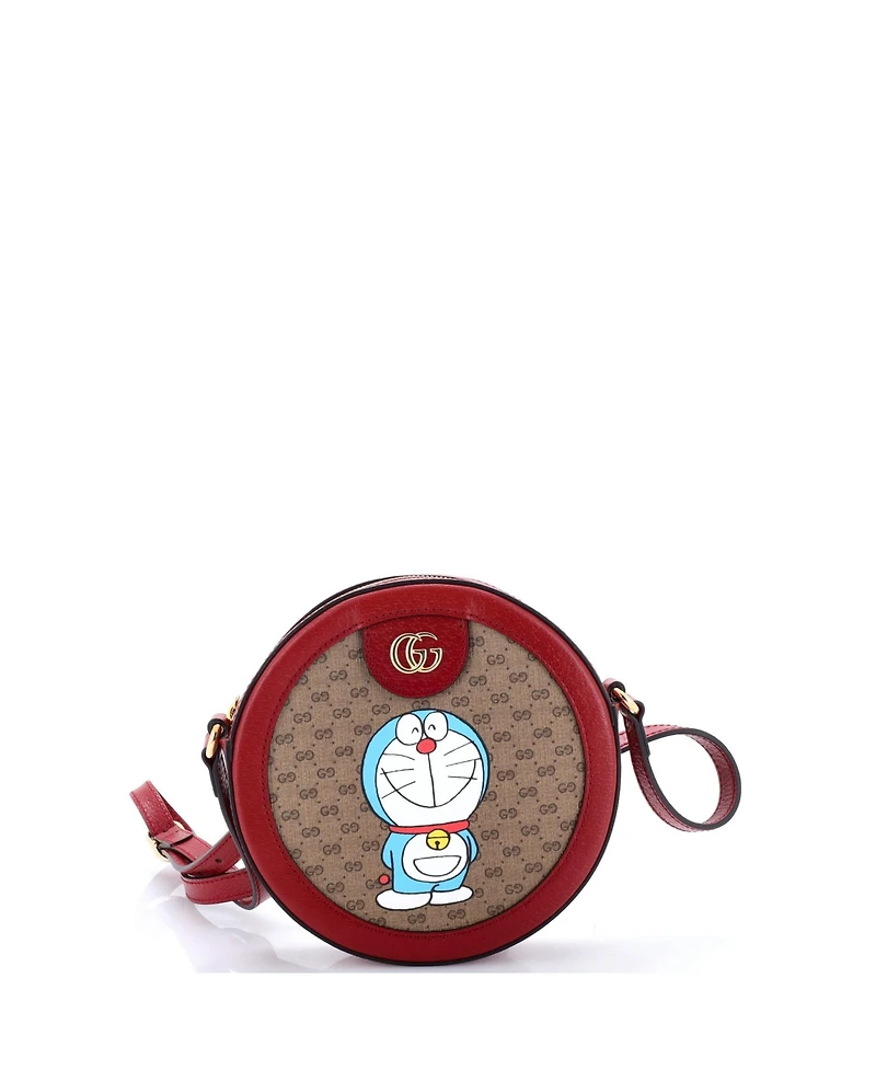 Pre-Owned Gucci Doraemon Round Shoulder Bag Printed Mini Gg Coated Canvas