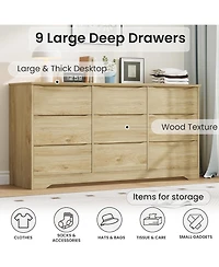 gaomon Wooden Dresser with 9 Drawers, Tall Modern Closet with Deep Storage, Large Chest of Drawers with Wide Top, Long Storage Dresser for Bedroom