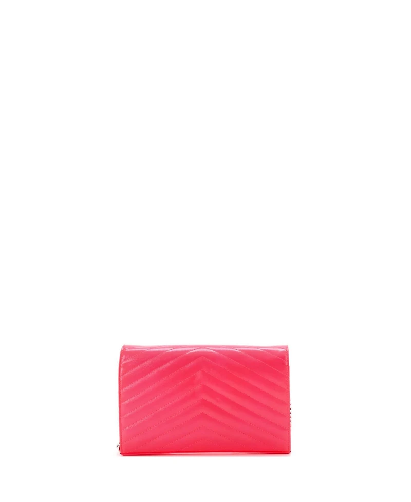 Pre-Owned Saint Laurent Medium Classic Monogram Wallet on Chain Matelasse Chevron Grainy Patent