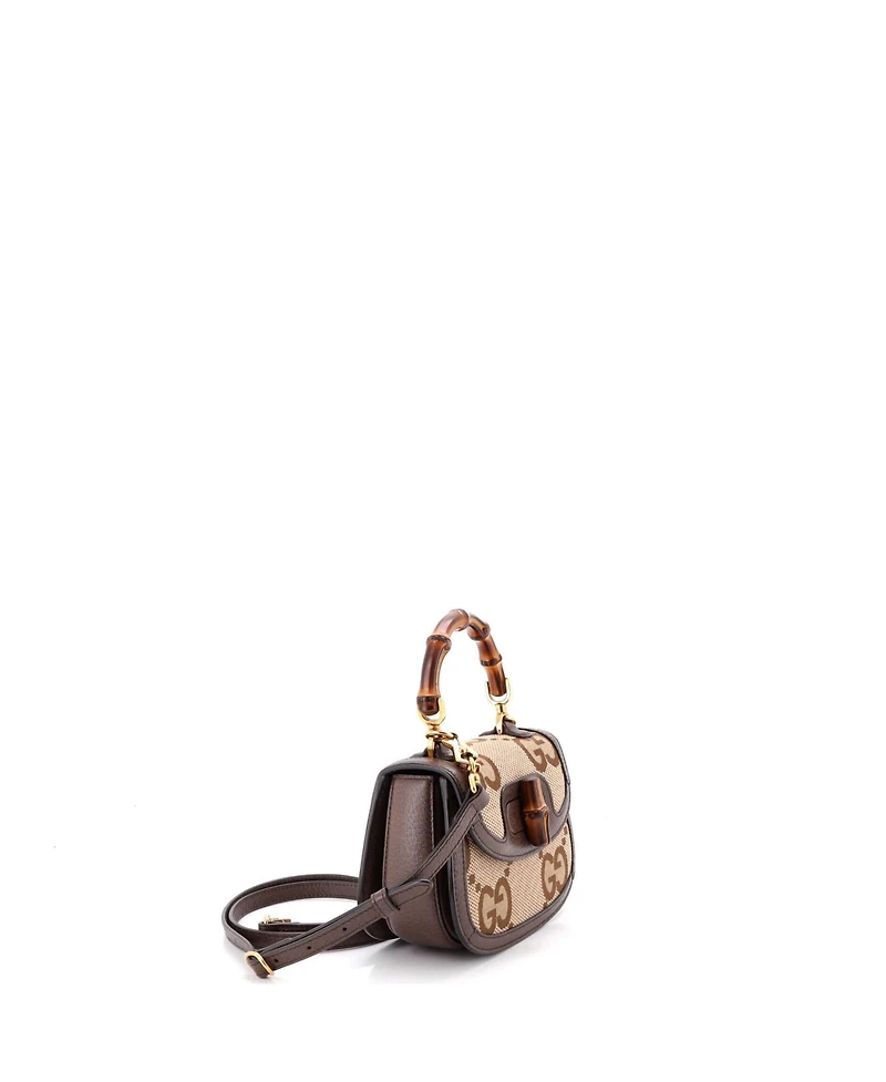 Pre-Owned Gucci Mini Bamboo 1947 Top Handle Bag Jumbo Gg Canvas