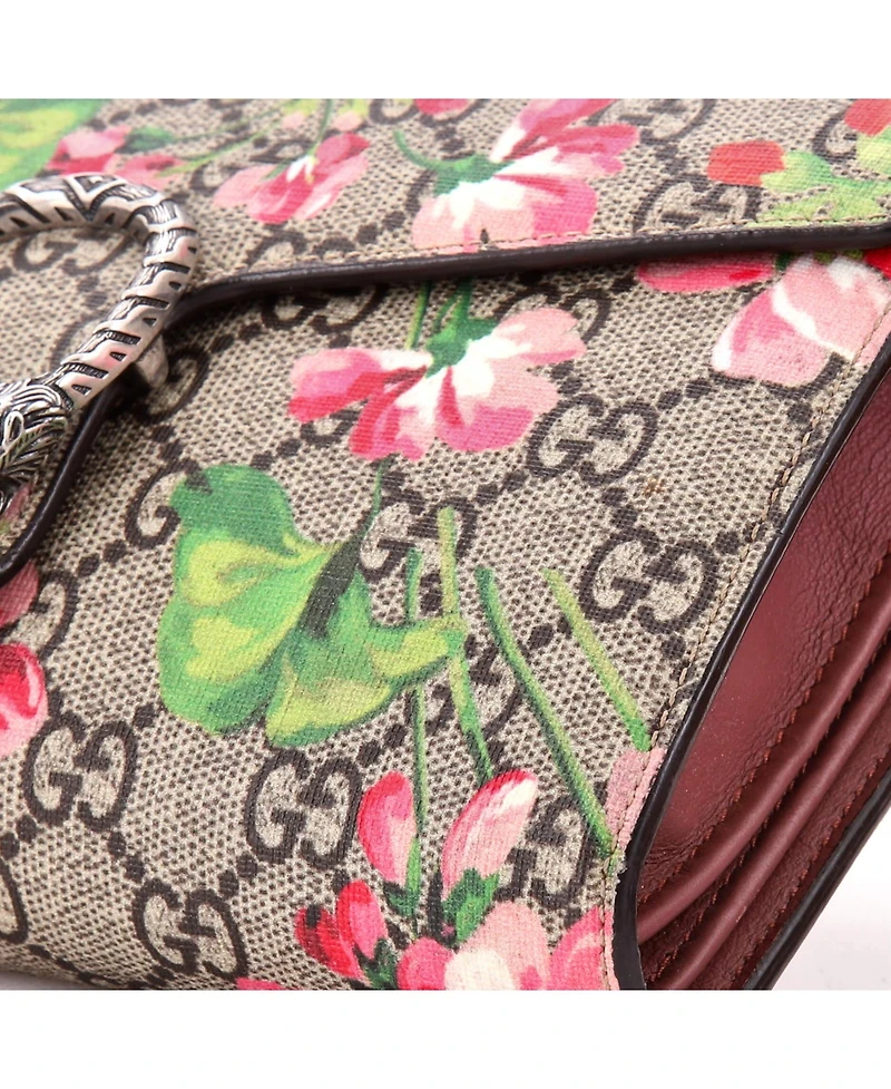 Pre-Owned Gucci Small Dionysus Chain Wallet Blooms Print Gg Coated Canvas