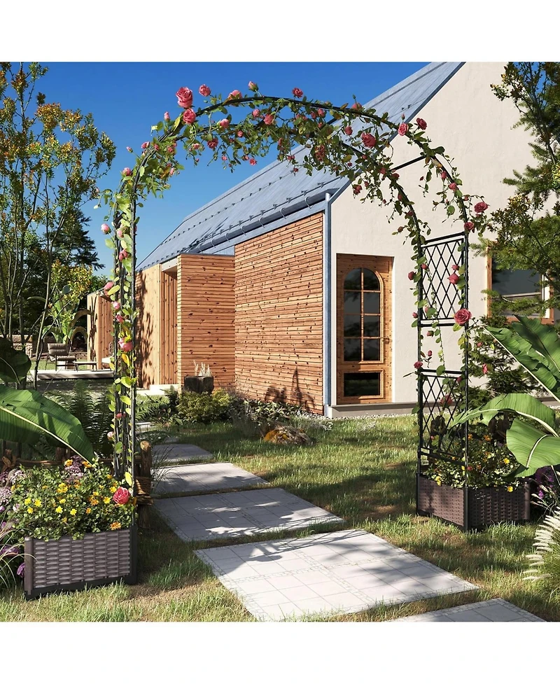 gaomon 90.5" Garden Arbor, with Planter Boxes, Metal Arch Trellis for Climbing Plants