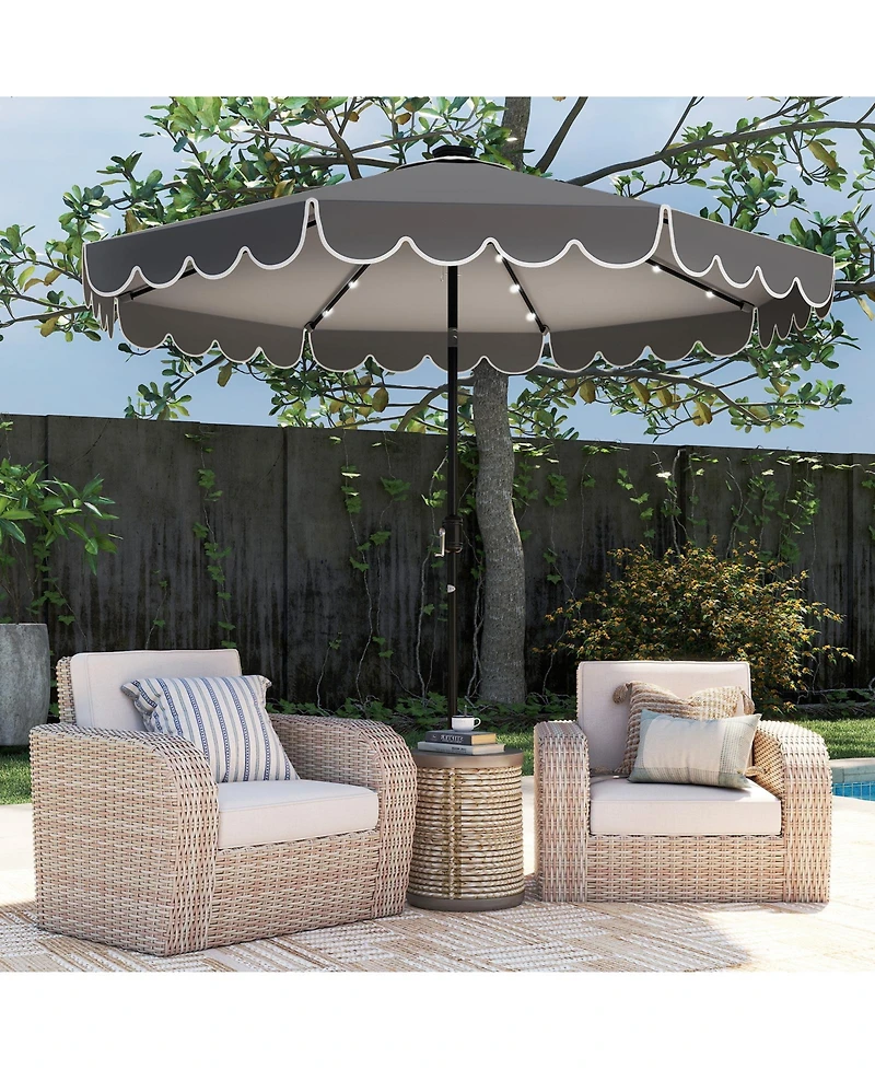 Sugift 10 ft Solar Patio Umbrella with 24 Led Lights Vented Top and Crank Lift
