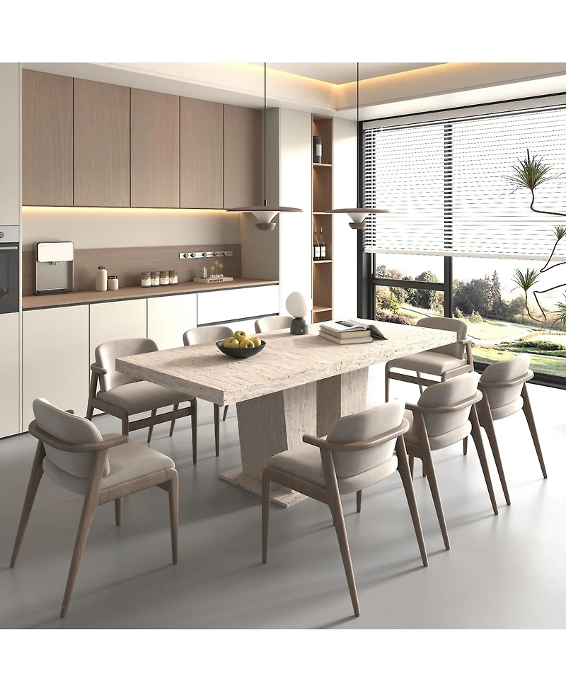 Boyel Living Rectangular extendable dining table, suitable for 6-10 people, with veined travertine pattern, simple and elegant