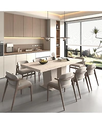 Boyel Living Rectangular extendable dining table, suitable for 6-10 people, with veined travertine pattern, simple and elegant