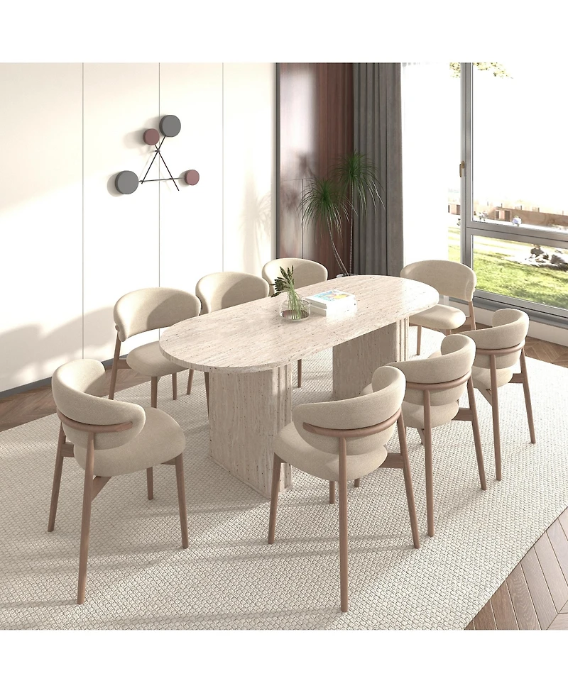 Boyel Living Kitchen extendable dining table for 4-8 people, oval kitchen table with wooden strip base for family living room
