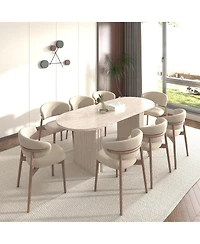 Boyel Living Kitchen extendable dining table for 4-8 people, oval kitchen table with wooden strip base for family living room