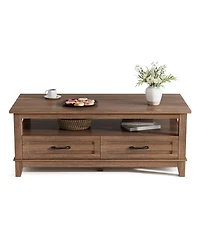homfan Farmhouse Coffee Table with Drawers, 47.2" Center Table with Open Shelf, 6 Support Legs