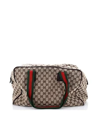 Pre-Owned Gucci Large Web Strap Side Snap Carry On Duffle Bag Gg Canvas